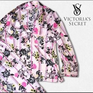 Victoria’s Secret Pink Stripe Floral Satin Pajama Set Medium PJs